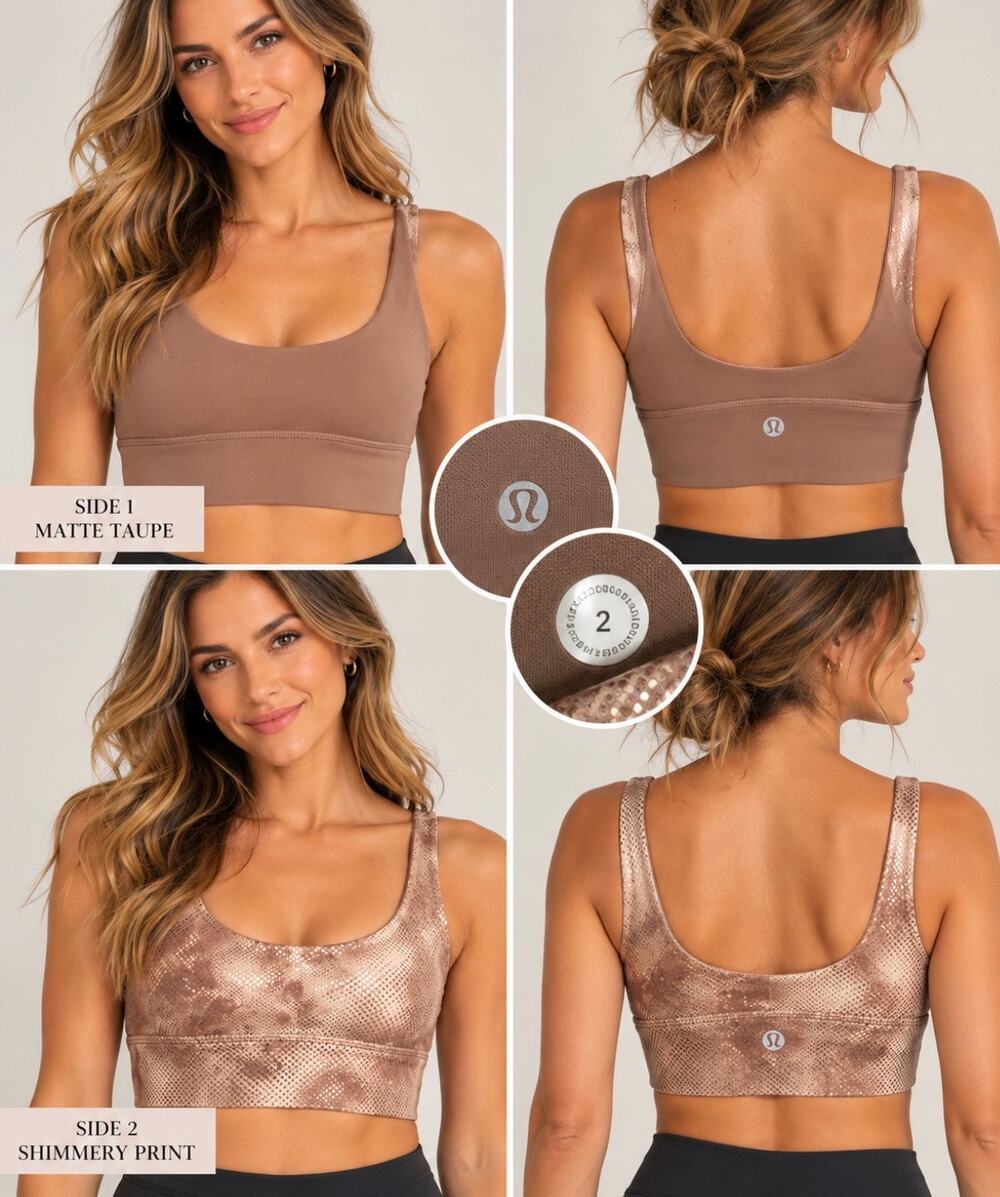Lululemon Reversible Sports Bra Rose Gold Shimmer Taupe Size 2